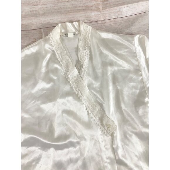 Vintage Christian Dior 10980's Satin Lace Trim Bath Robe - Medium - Picture 3 of 13